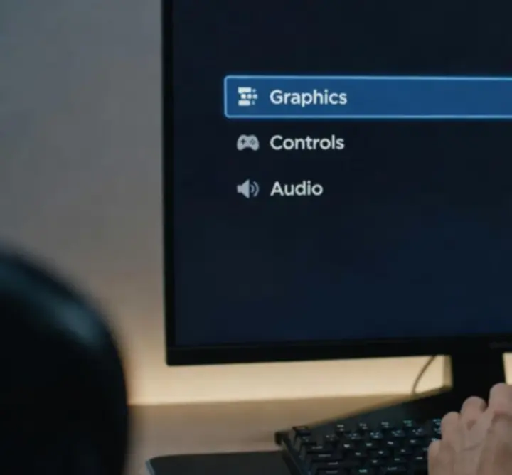 Menu ustawień gry z opcjami grafiki i sterowania