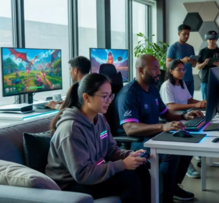 Ilustracja gracza korzystającego z poradnika na ekranie