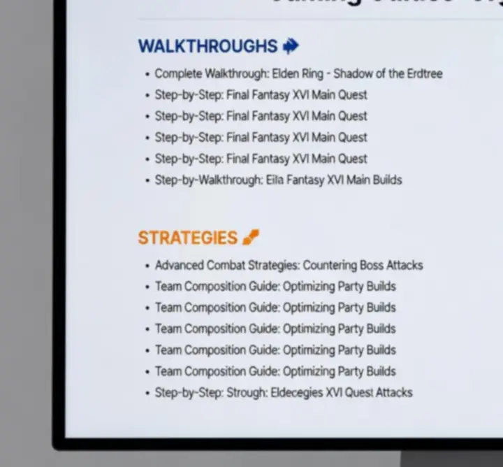 Przegląd kategorii poradników gamingowych na ekranie