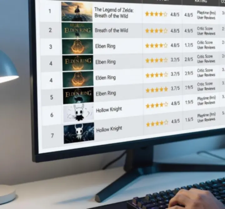 Tabela rankingowa z ocenami gier