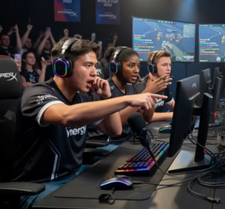 Zespół graczy e-sportowych współpracujący podczas meczu online